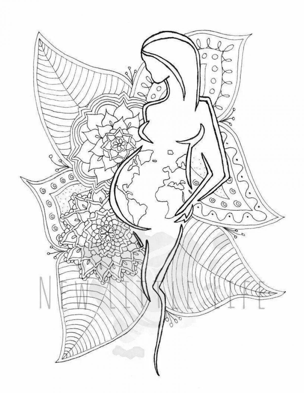 Непрерывное рисование линии искусства беременной женщины. Рука нарисована одной линией