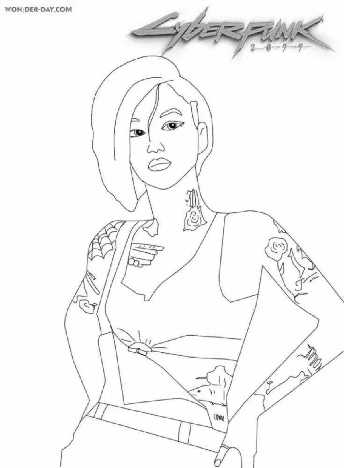 Detailed cyberpunk coloring book