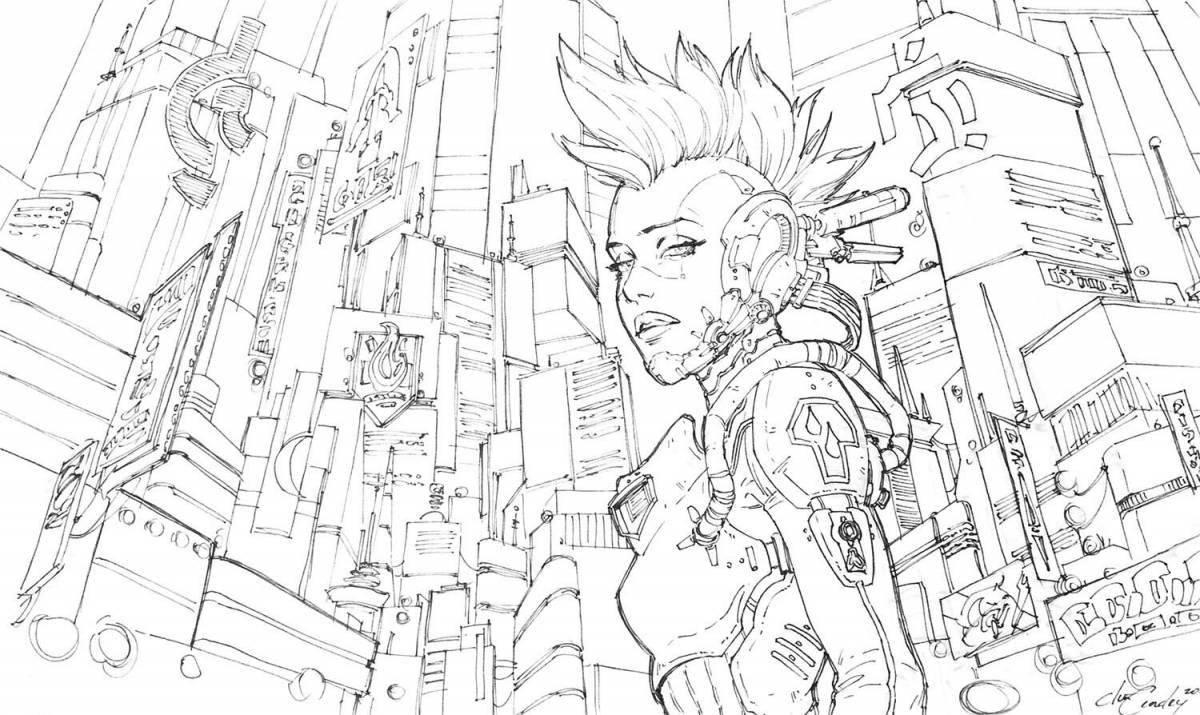 Intense cyberpunk coloring book