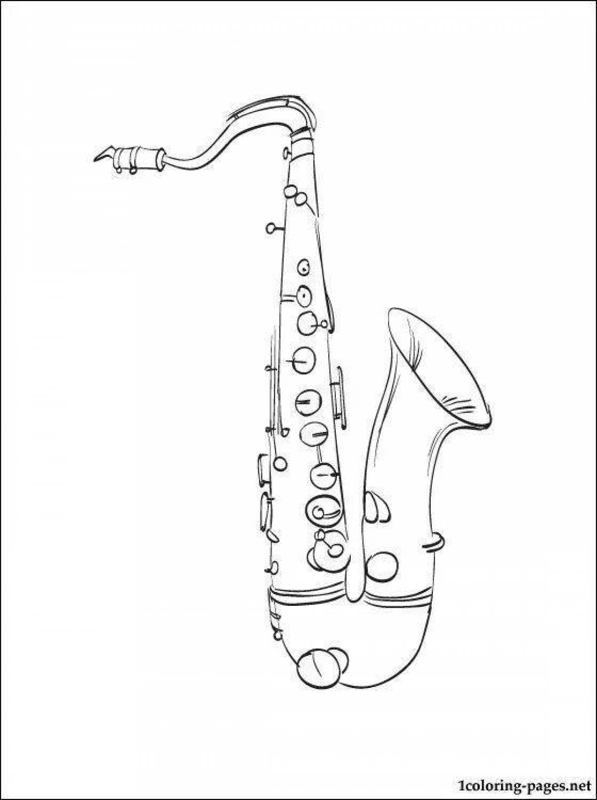 Яркая страница раскраски саксофона