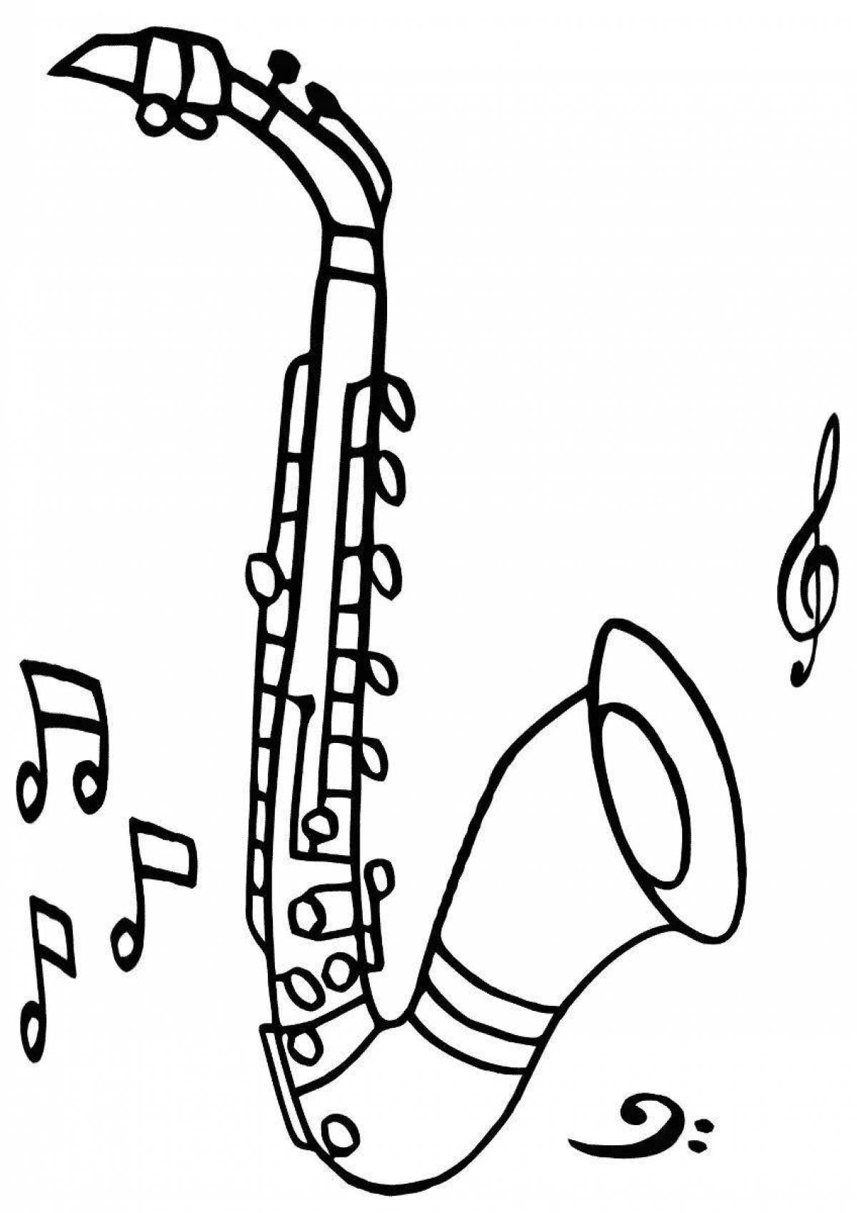Coloring page energetic saxophone