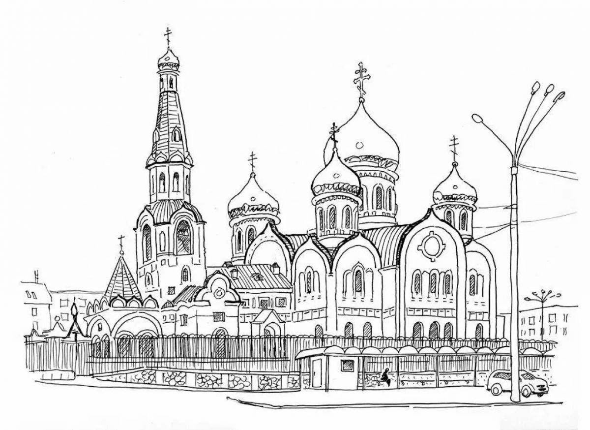 Coloring page of a magnificent cathedral