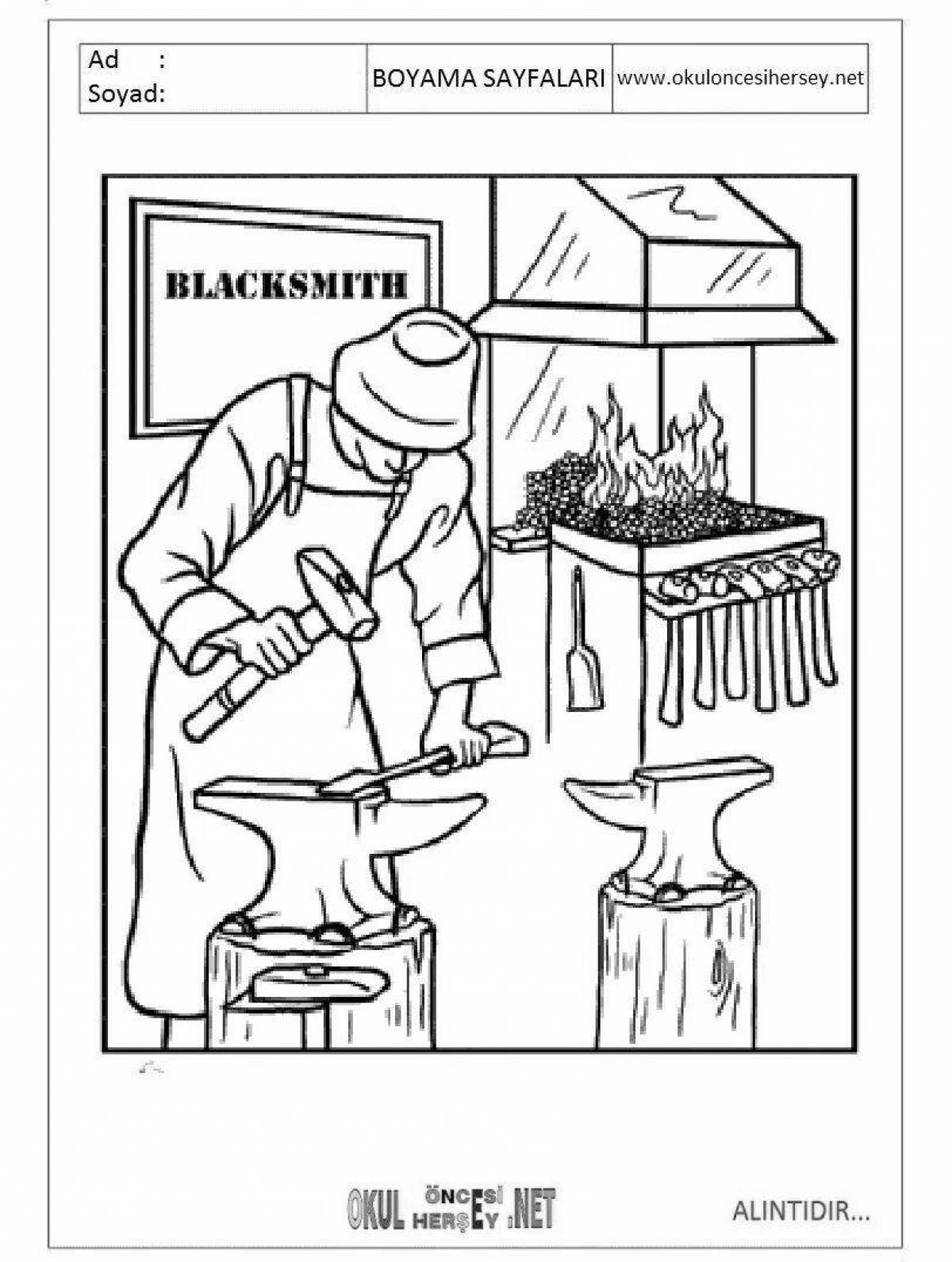Colorful blacksmith coloring page