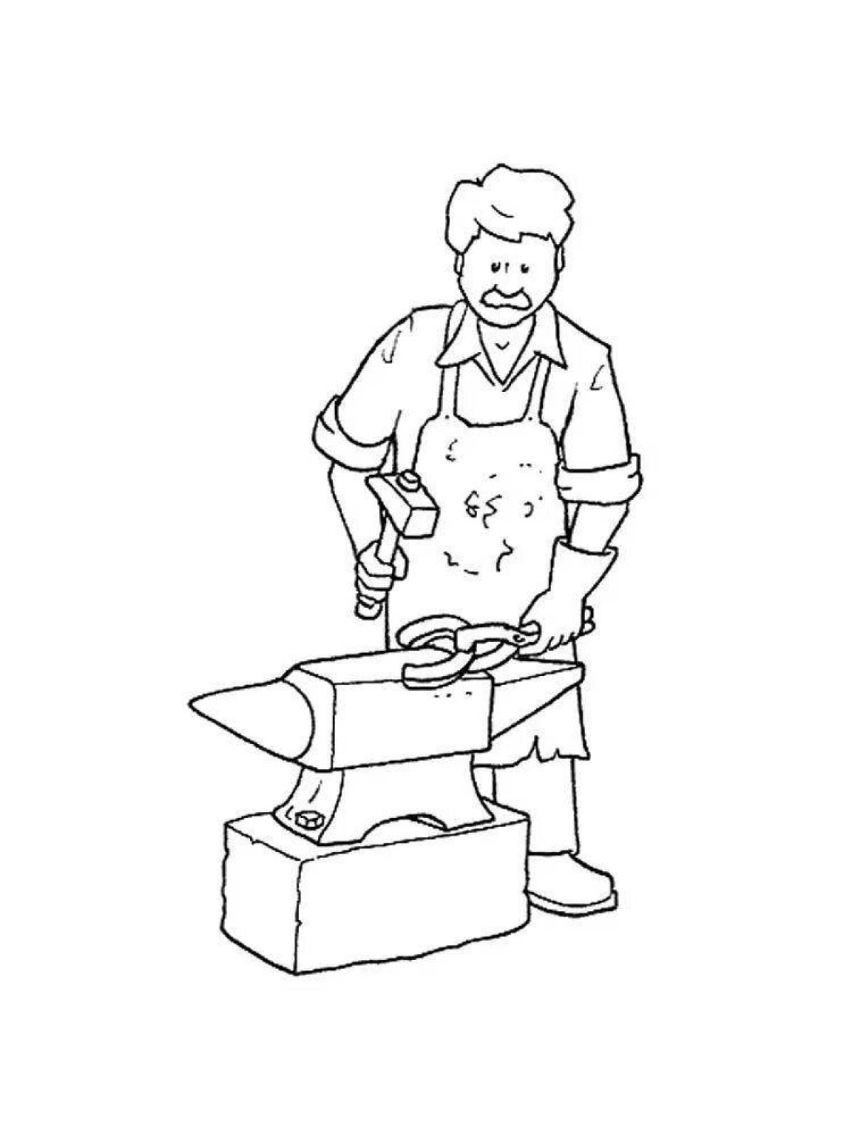 Animated blacksmith coloring page