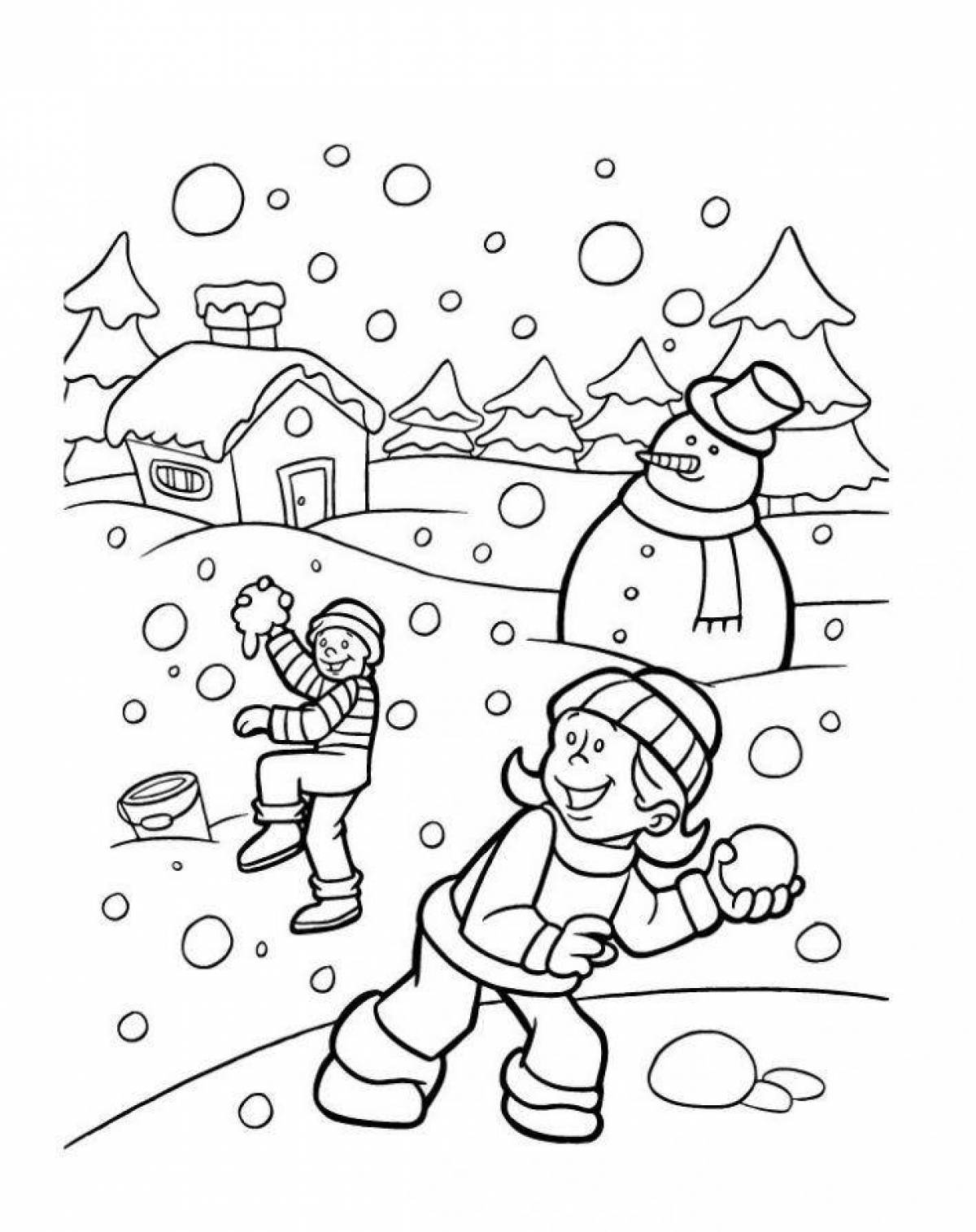 Happy snowfall coloring page