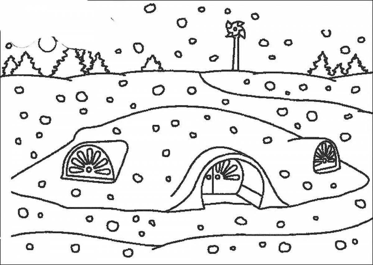 Calming snowfall coloring page