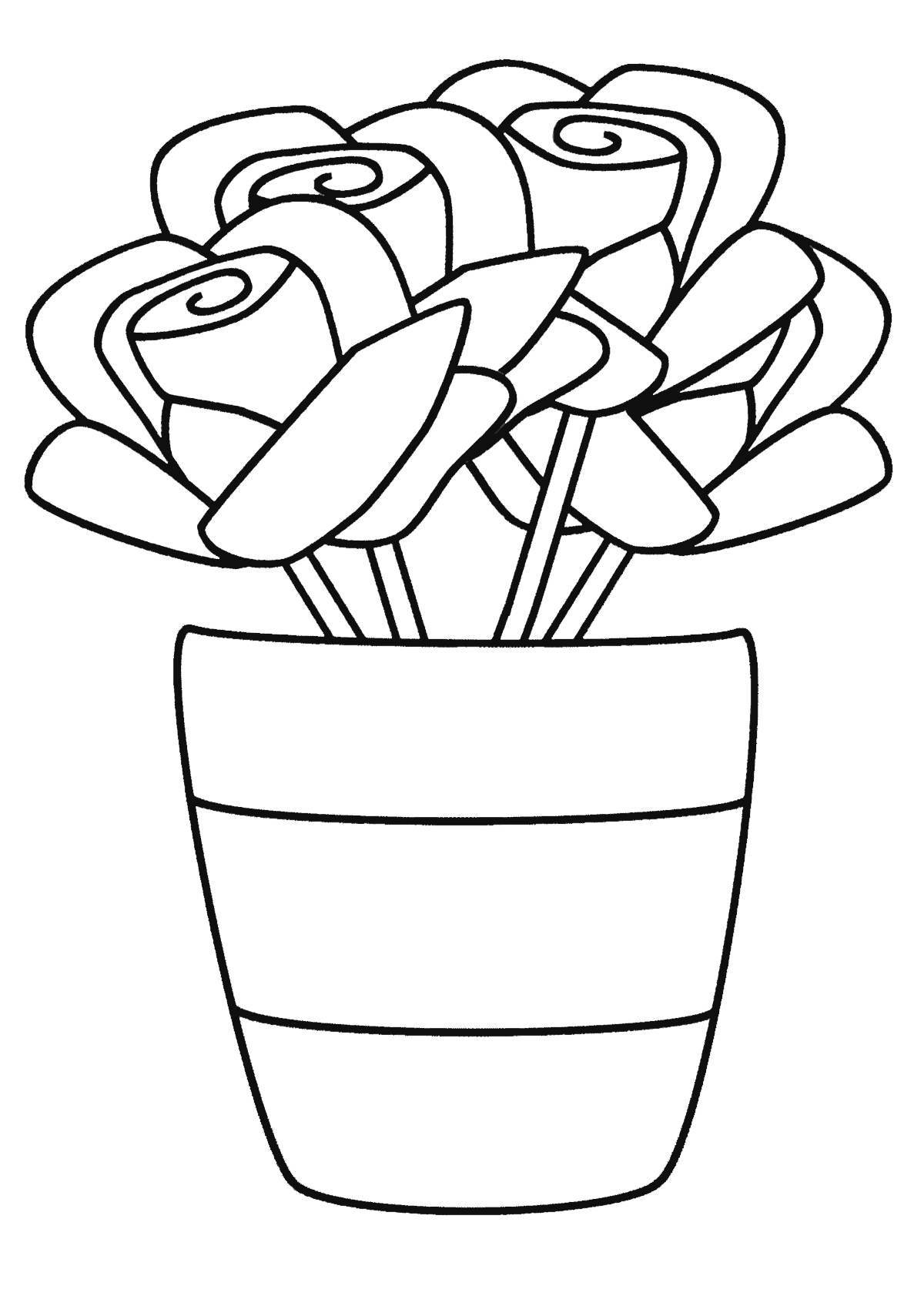 Adorable flower pot coloring page
