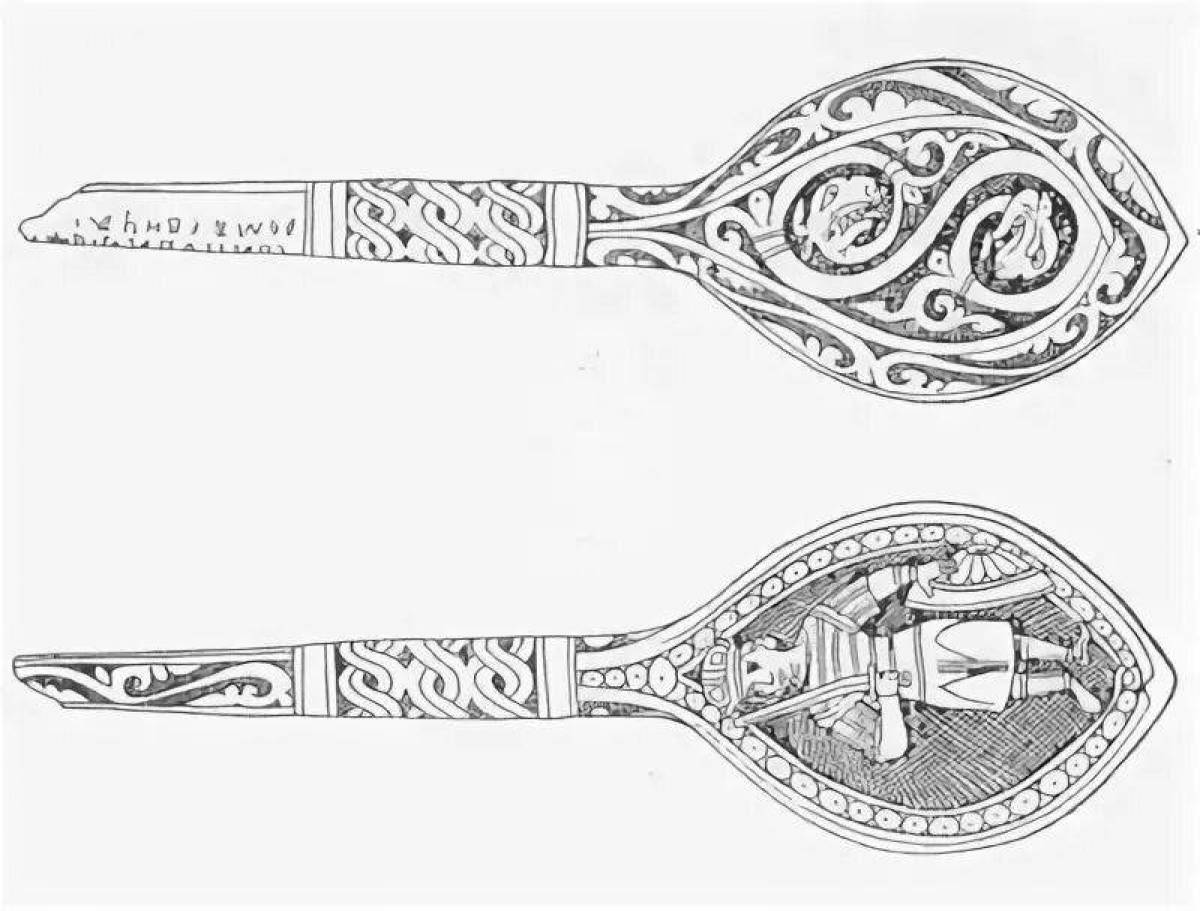 Photo Coloring book inviting Khokhloma spoon