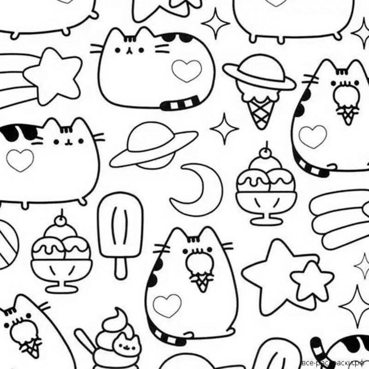 Fluffy kawaii cats coloring book