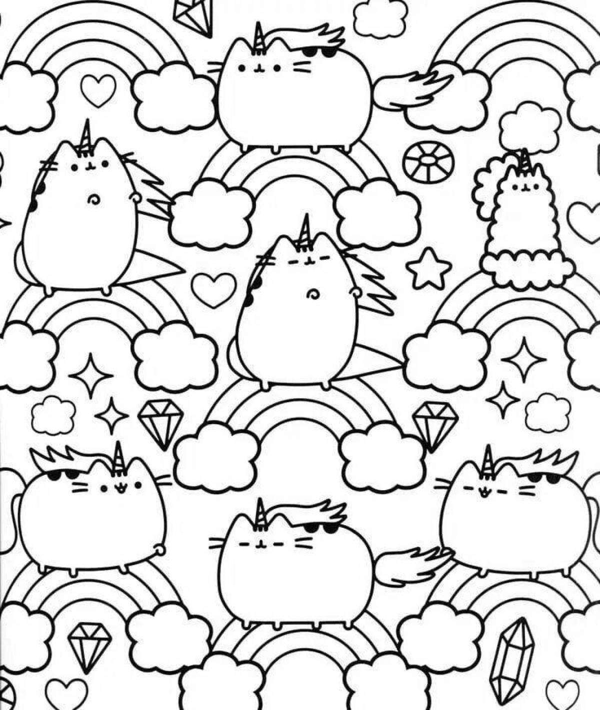 Fancy kawaii cats coloring page