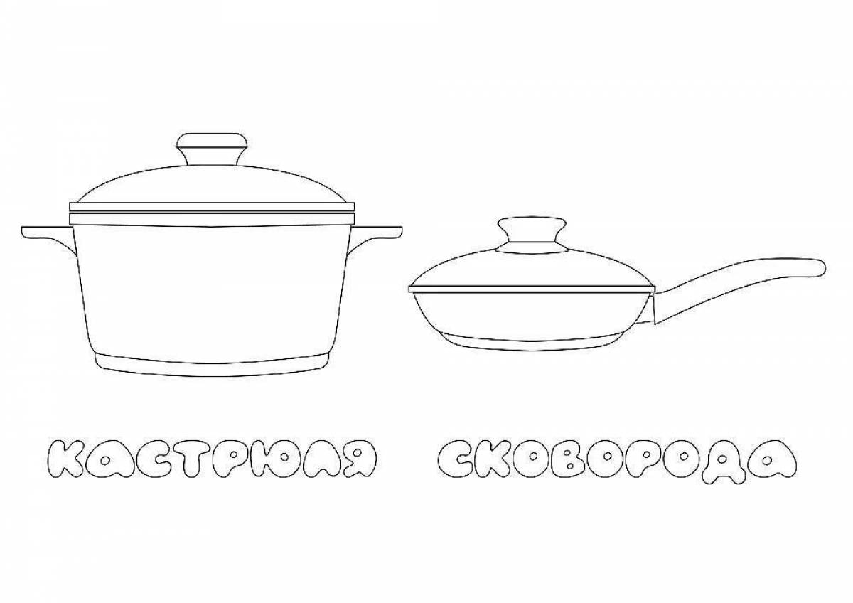 Посуда распечатать картинки. Кастрюля раскраска. Раскраска кухонная посуда. Трафарет кастрюли. Сковорода раскраска.