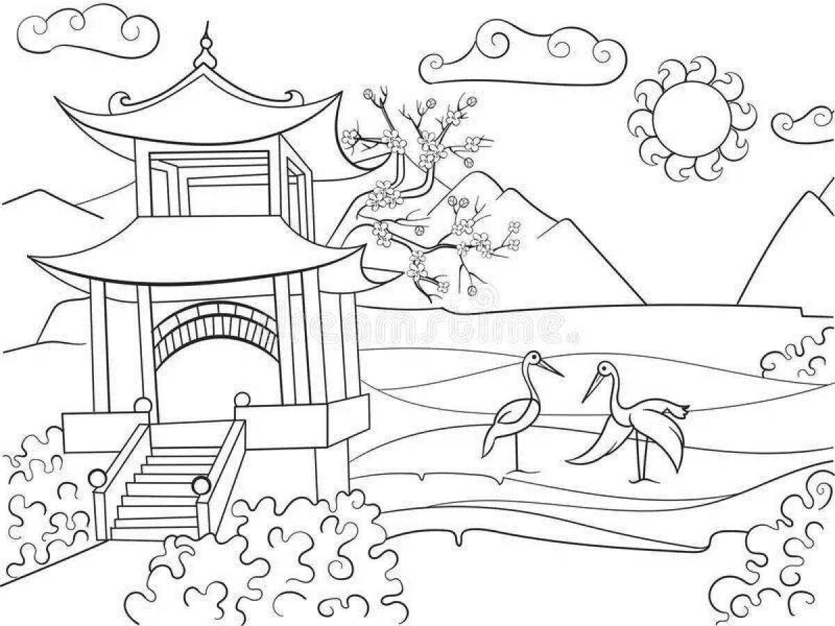Scenic Japanese landscape coloring book