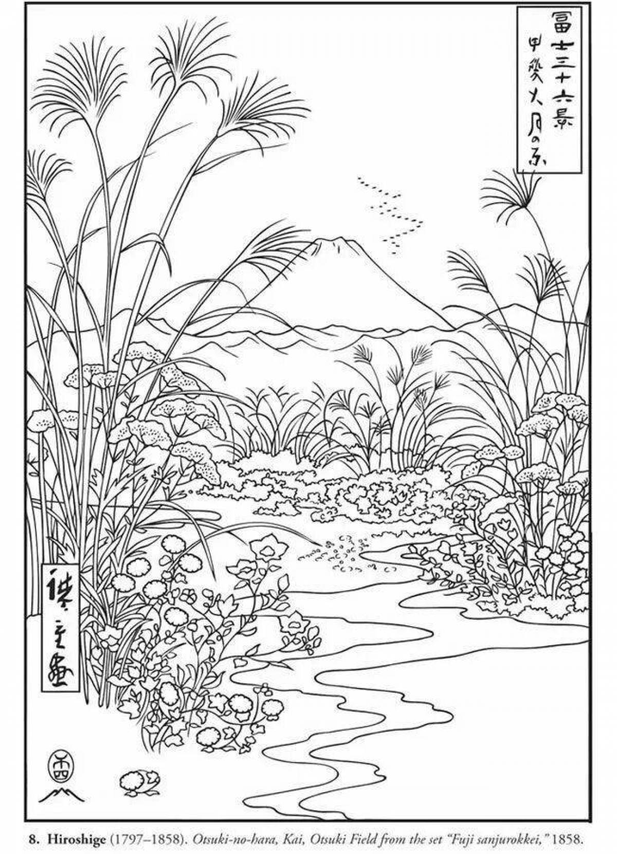 Gorgeous Japanese landscape coloring book