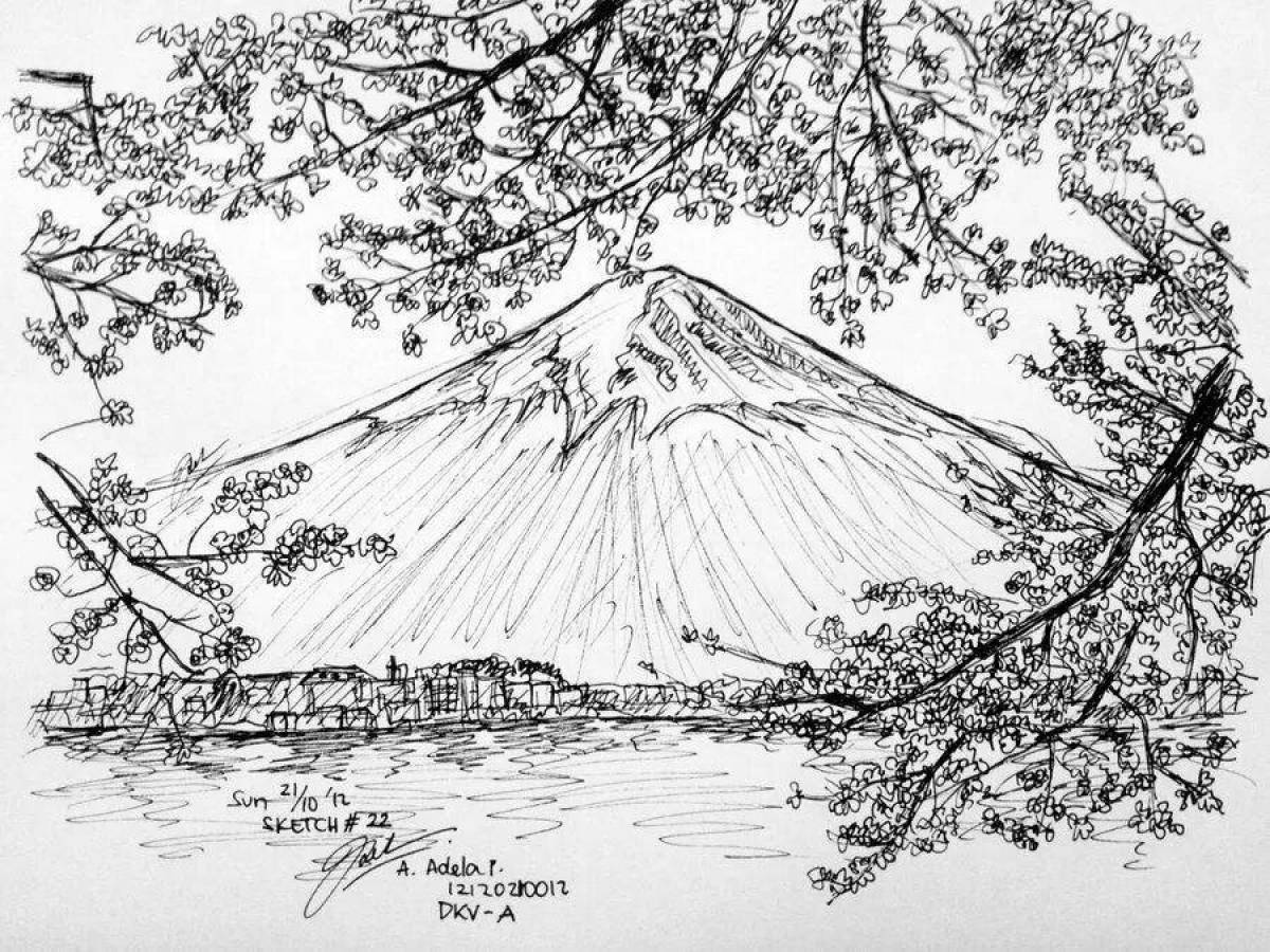 Coloring page charming japanese landscape