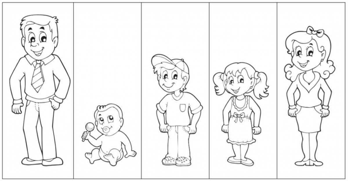 Colorful family members coloring page