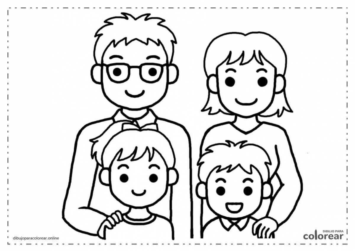 Playful family coloring page