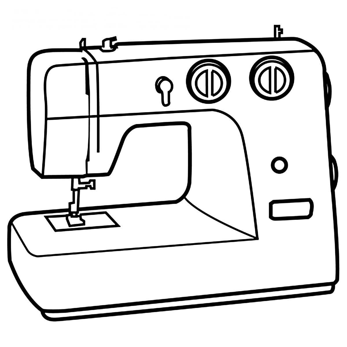 Яркая страница раскраски швейной машинки