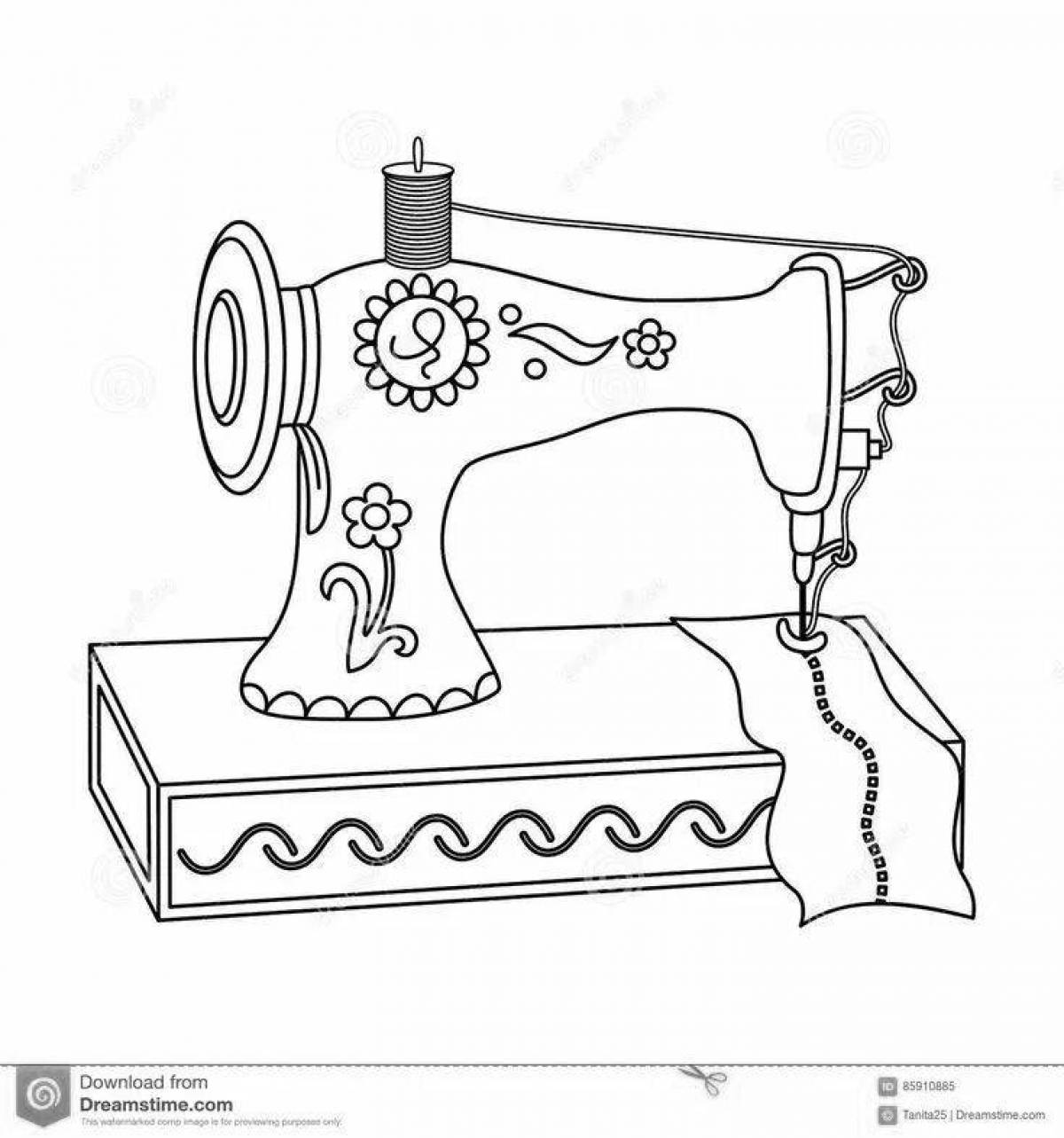 Coloring page joyful sewing machine