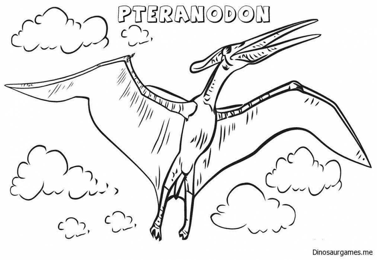Красочная страница раскраски летающего динозавра