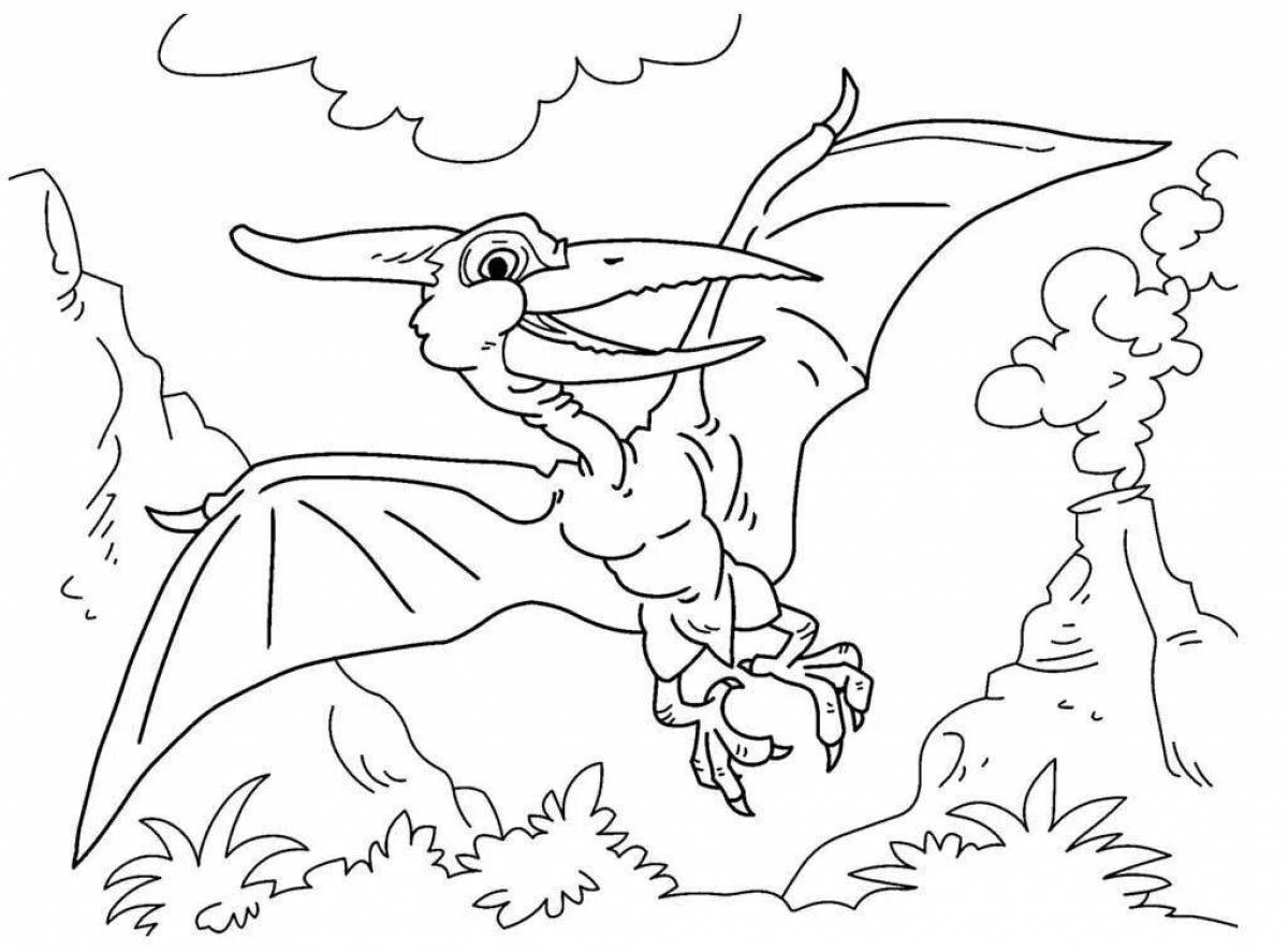Игривая страница раскраски летающего динозавра