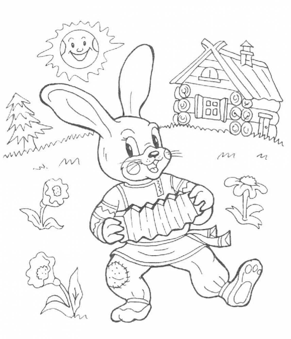 Colourful rabbit hut coloring page