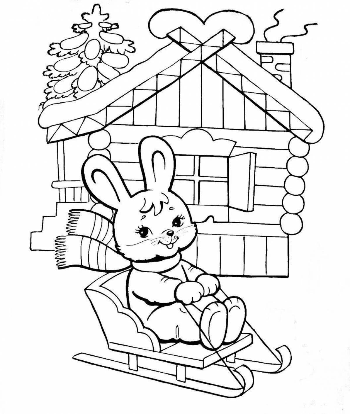 Adorable rabbit hut coloring page