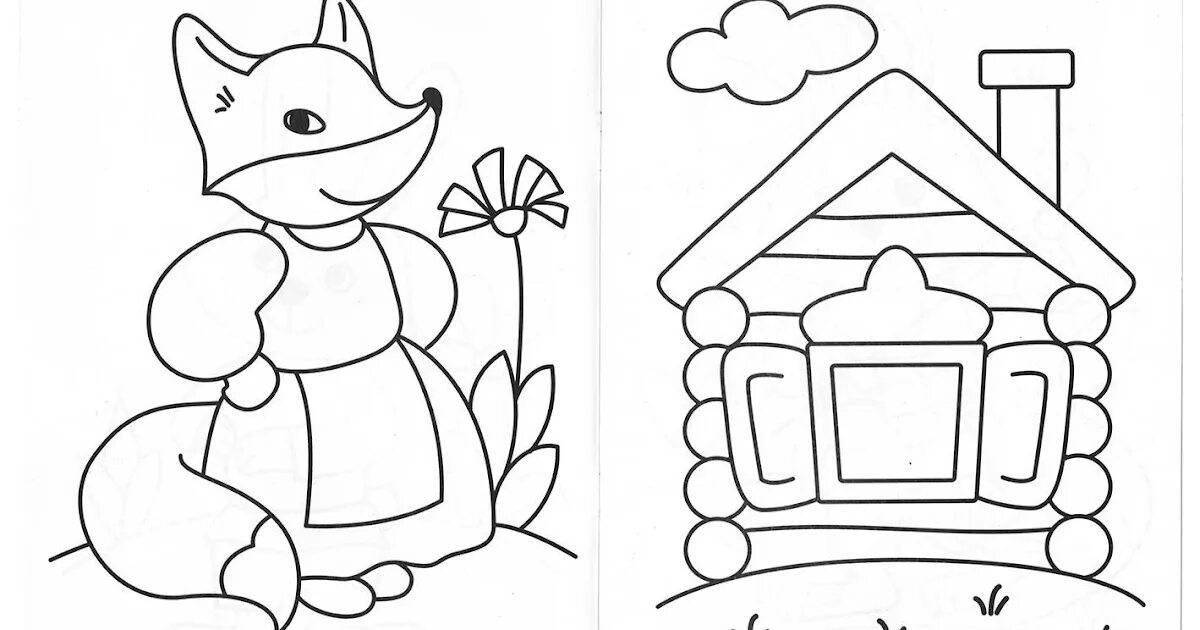 Coloring book bright hare hut