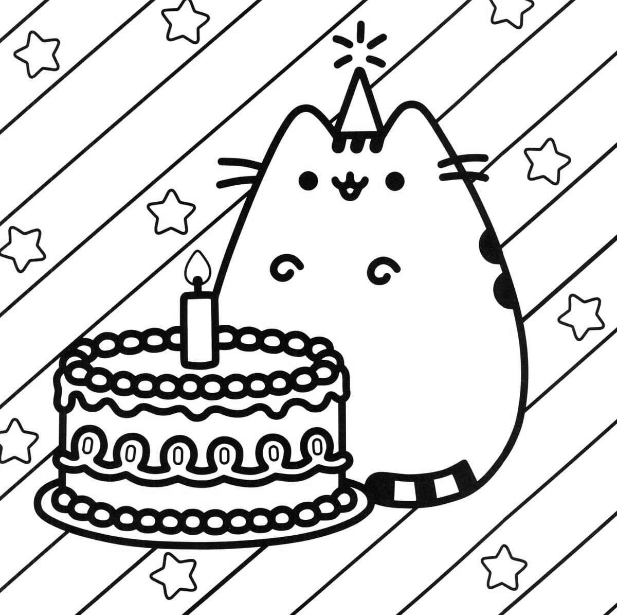 Coloring page happy pusheen unicorn