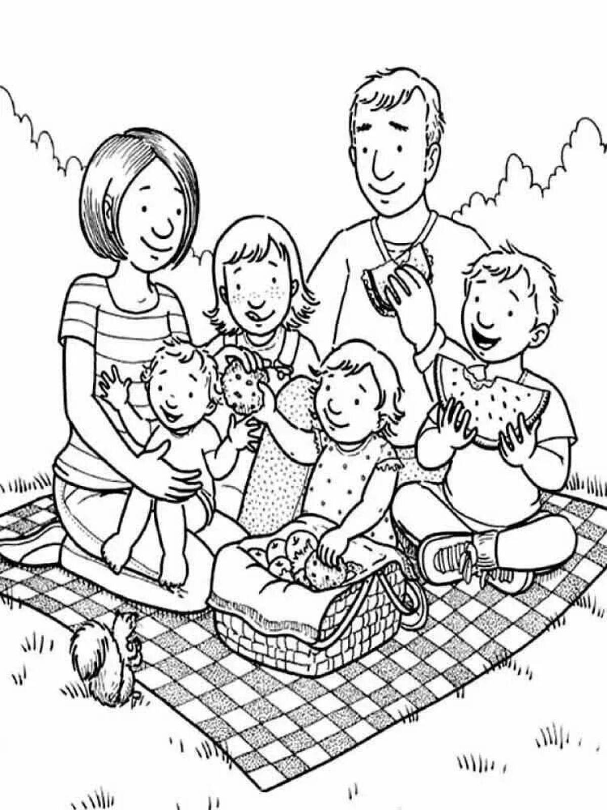 Joyful family drawing page