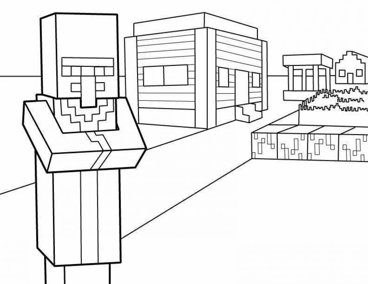 Minecraft city bright coloring page