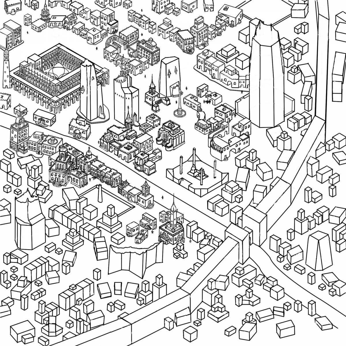 Magic minecraft city coloring page