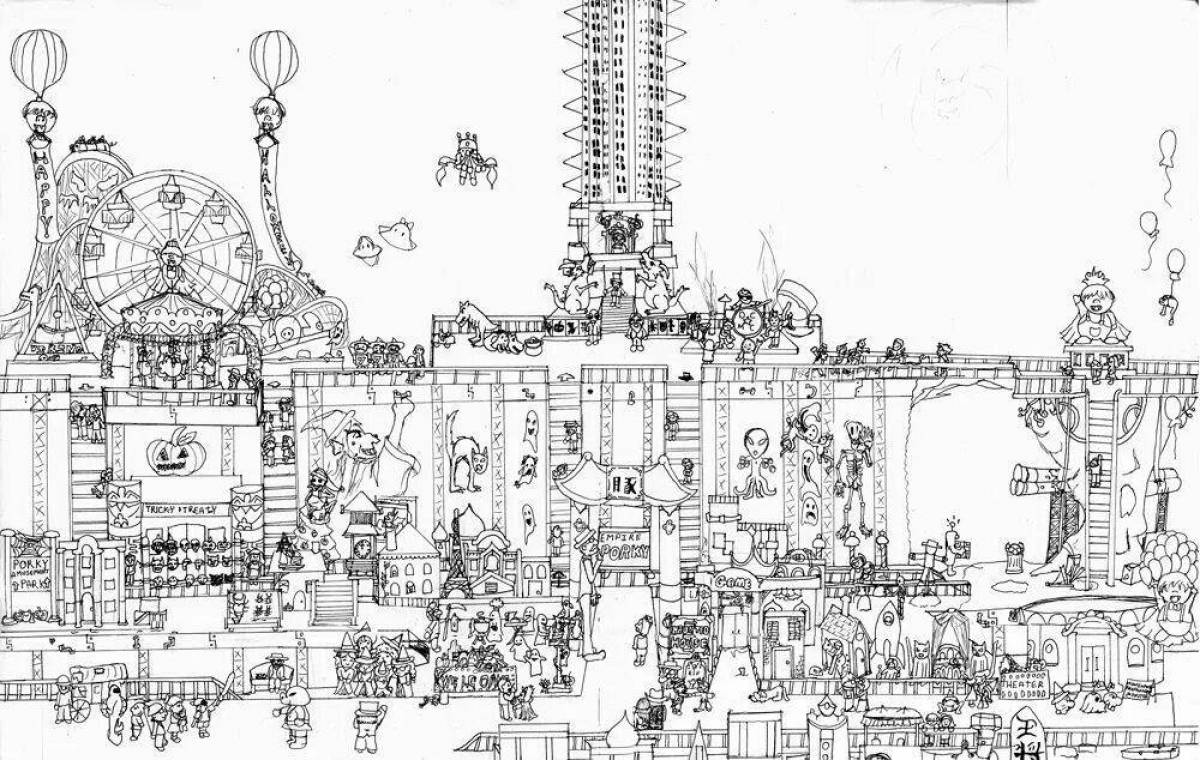 Exquisite minecraft city coloring page