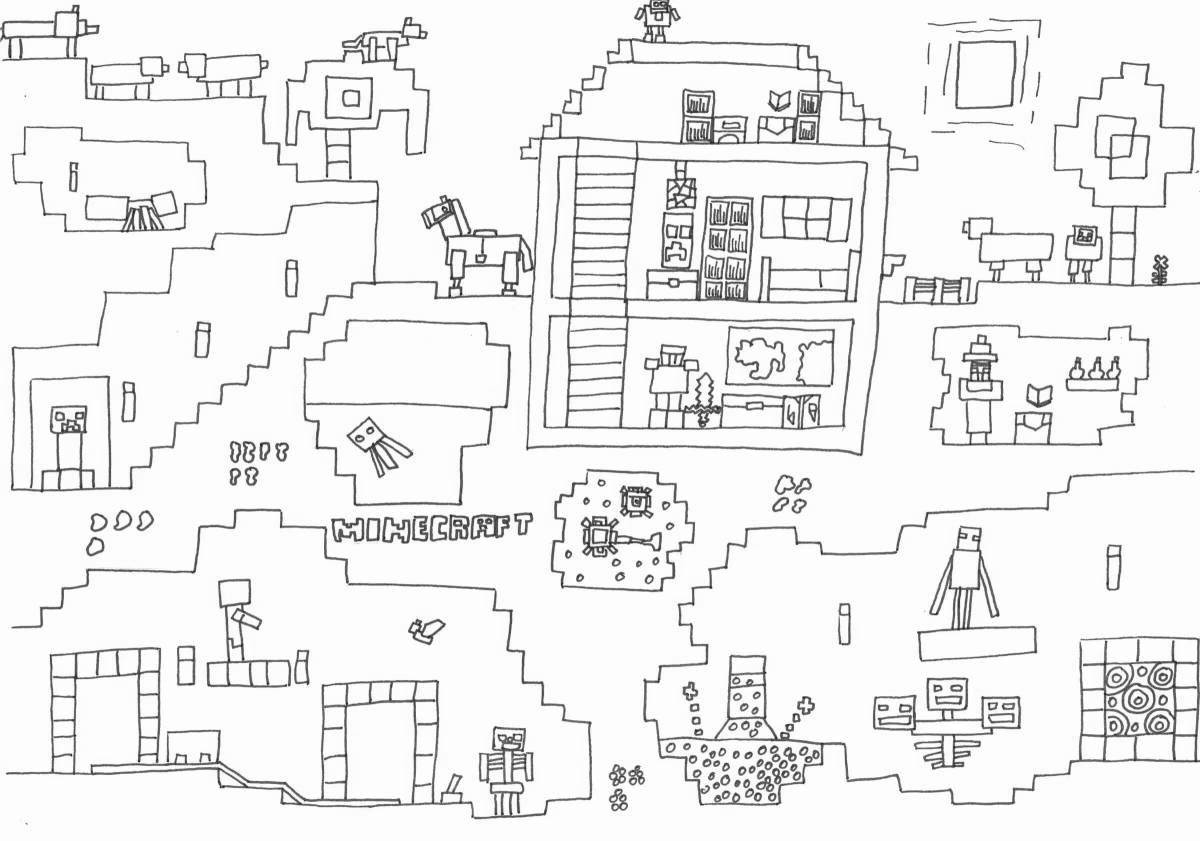 Impressive minecraft city coloring page