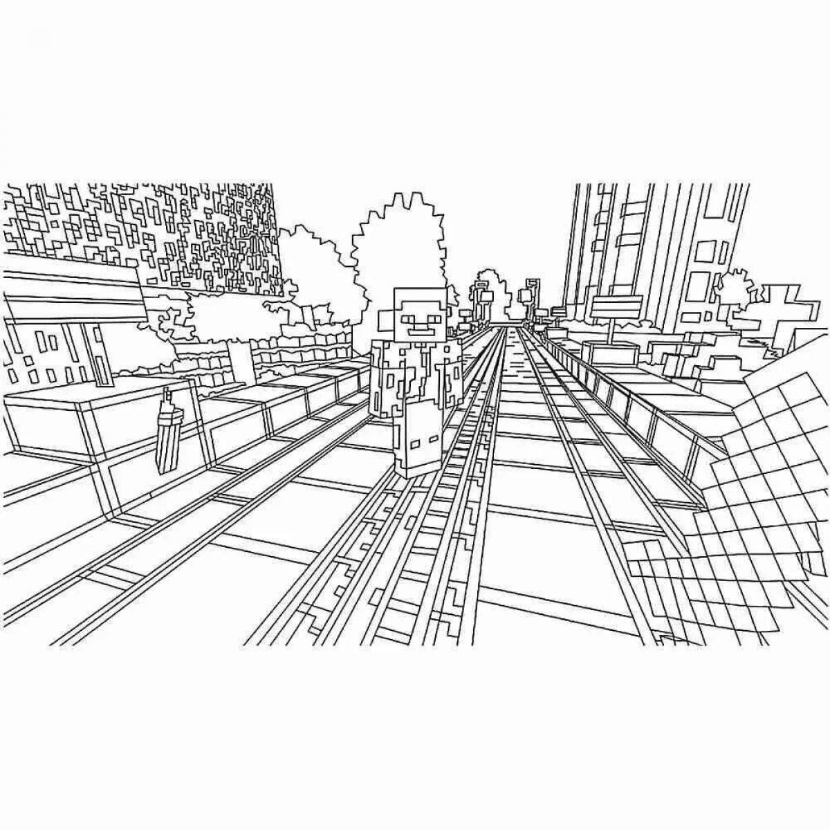 Funny minecraft city coloring page