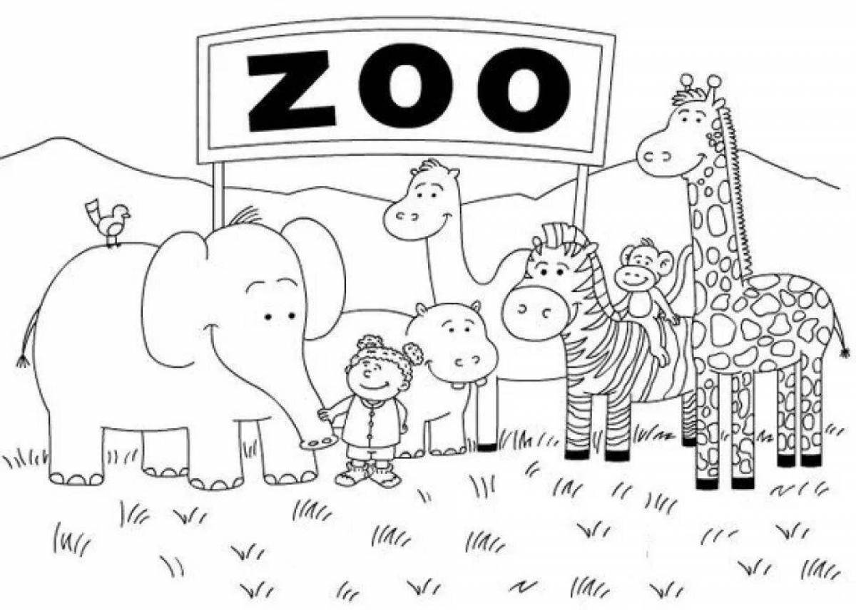 Joyful zoo animal coloring page