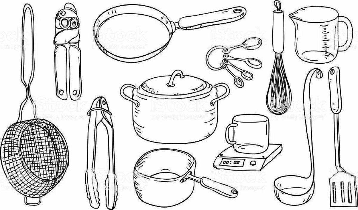 Bright tableware coloring page