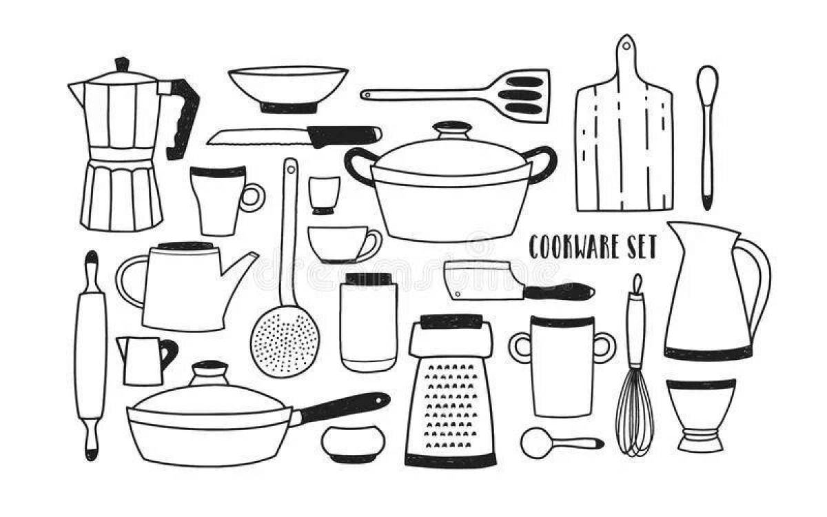 Playful tableware coloring page