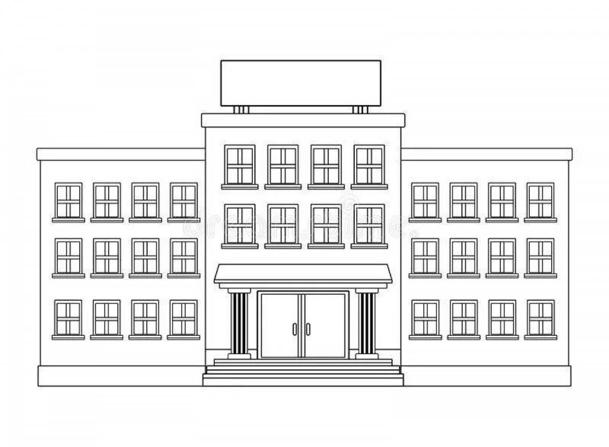 Colorful school building coloring page