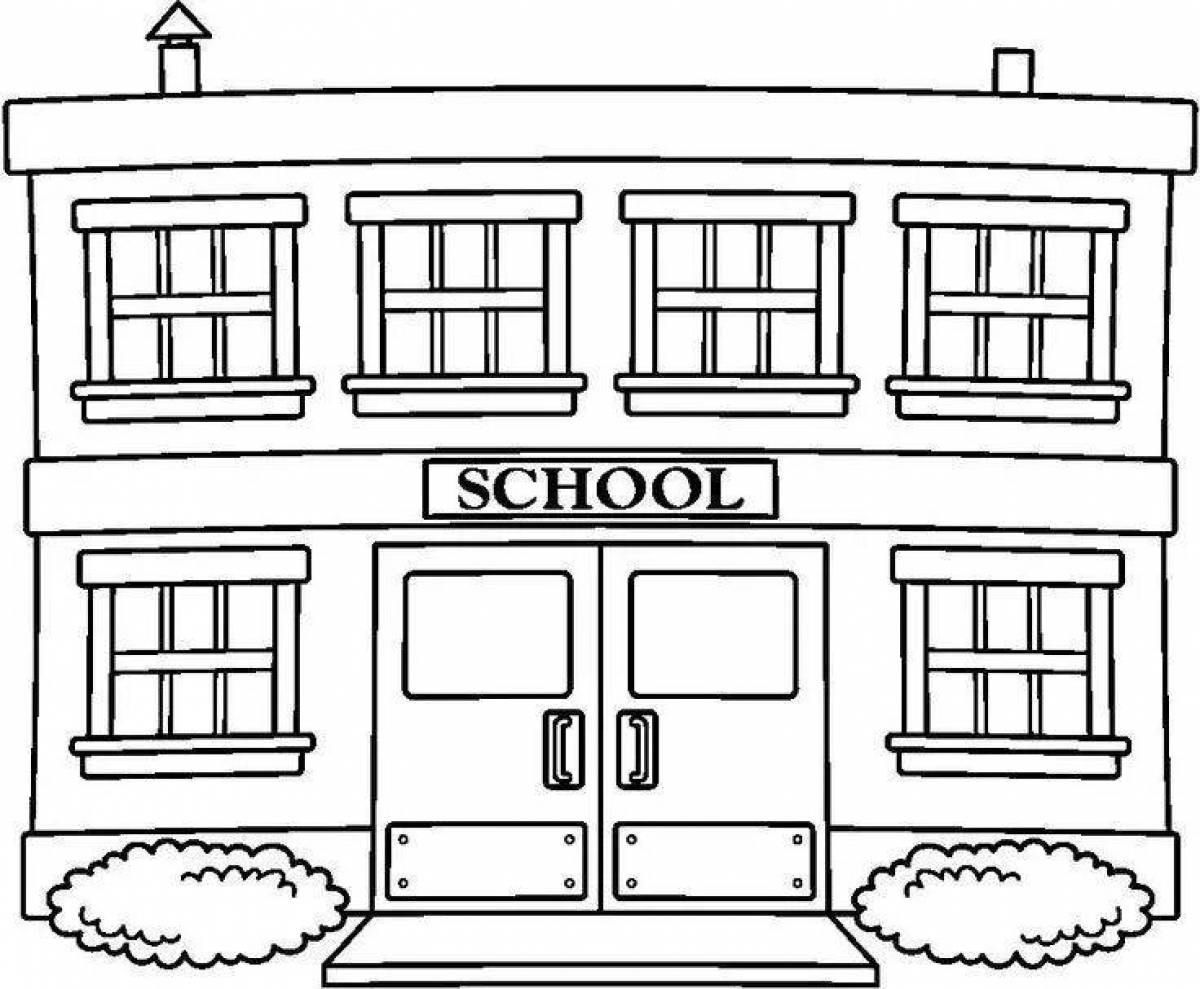 Playful school building coloring page