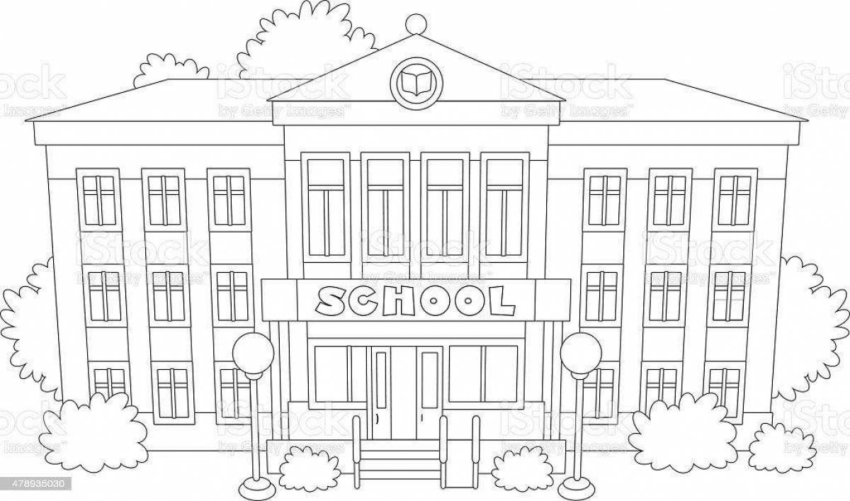 Fun school building coloring page