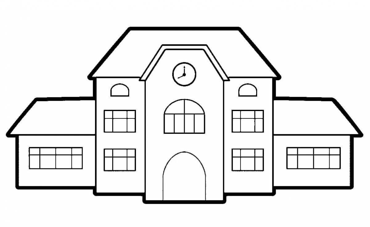 Coloring page of a magnificent school building