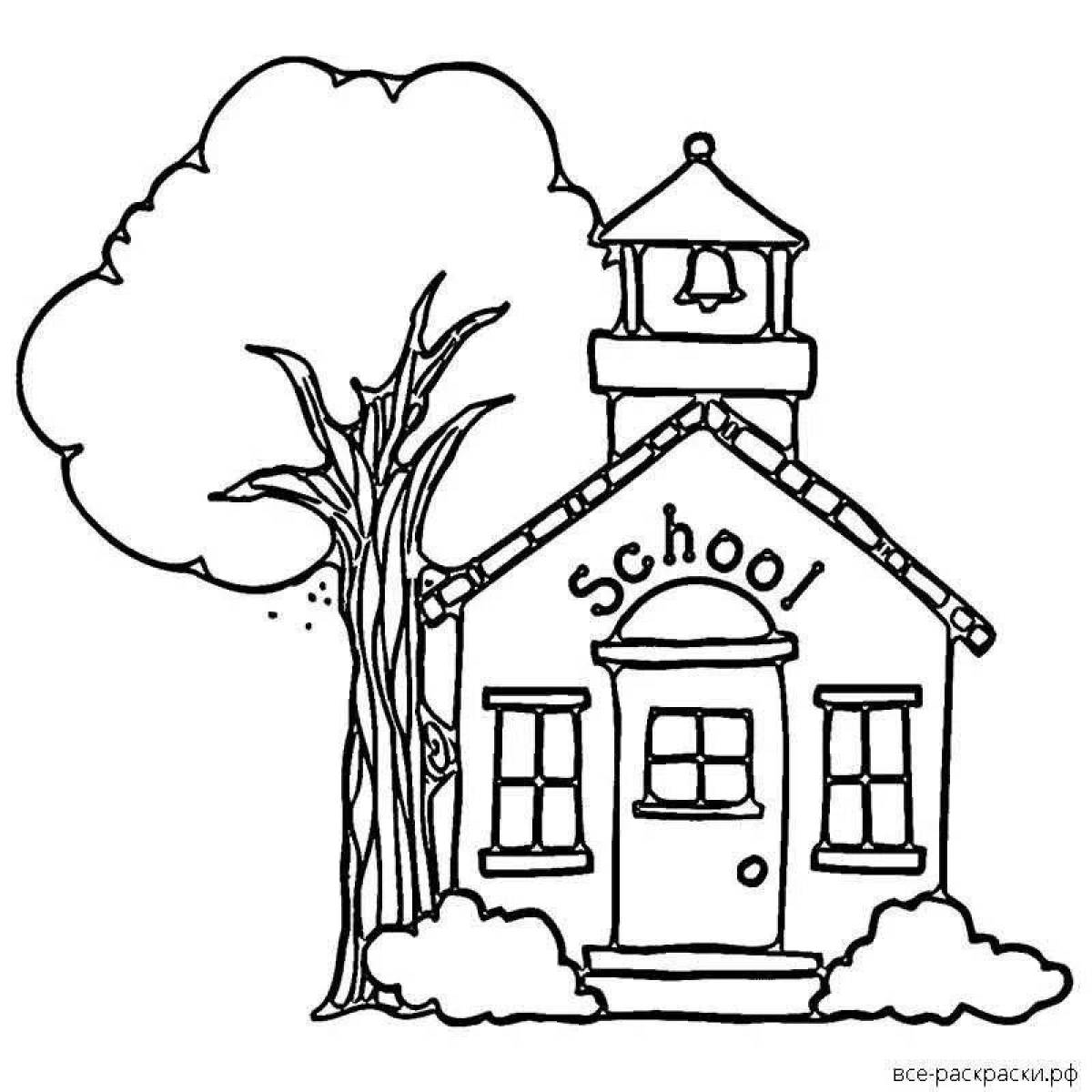 Cute school building coloring page