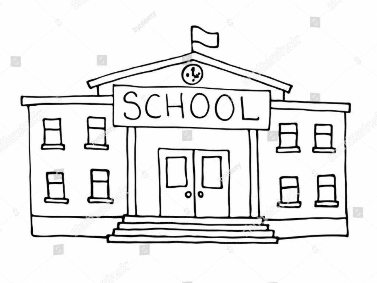 Unique school building coloring page