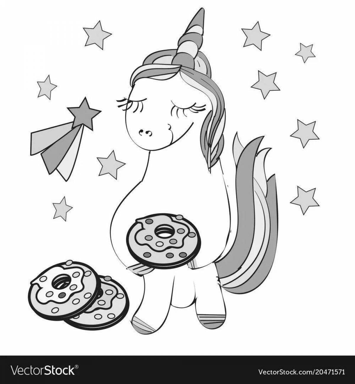 Cute unicorn donut coloring book