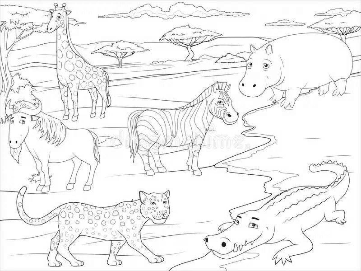 Coloring book exotic savannah animals