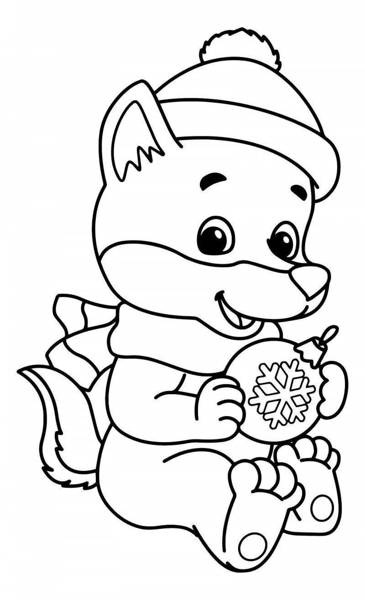 Radiant Christmas wolf coloring page