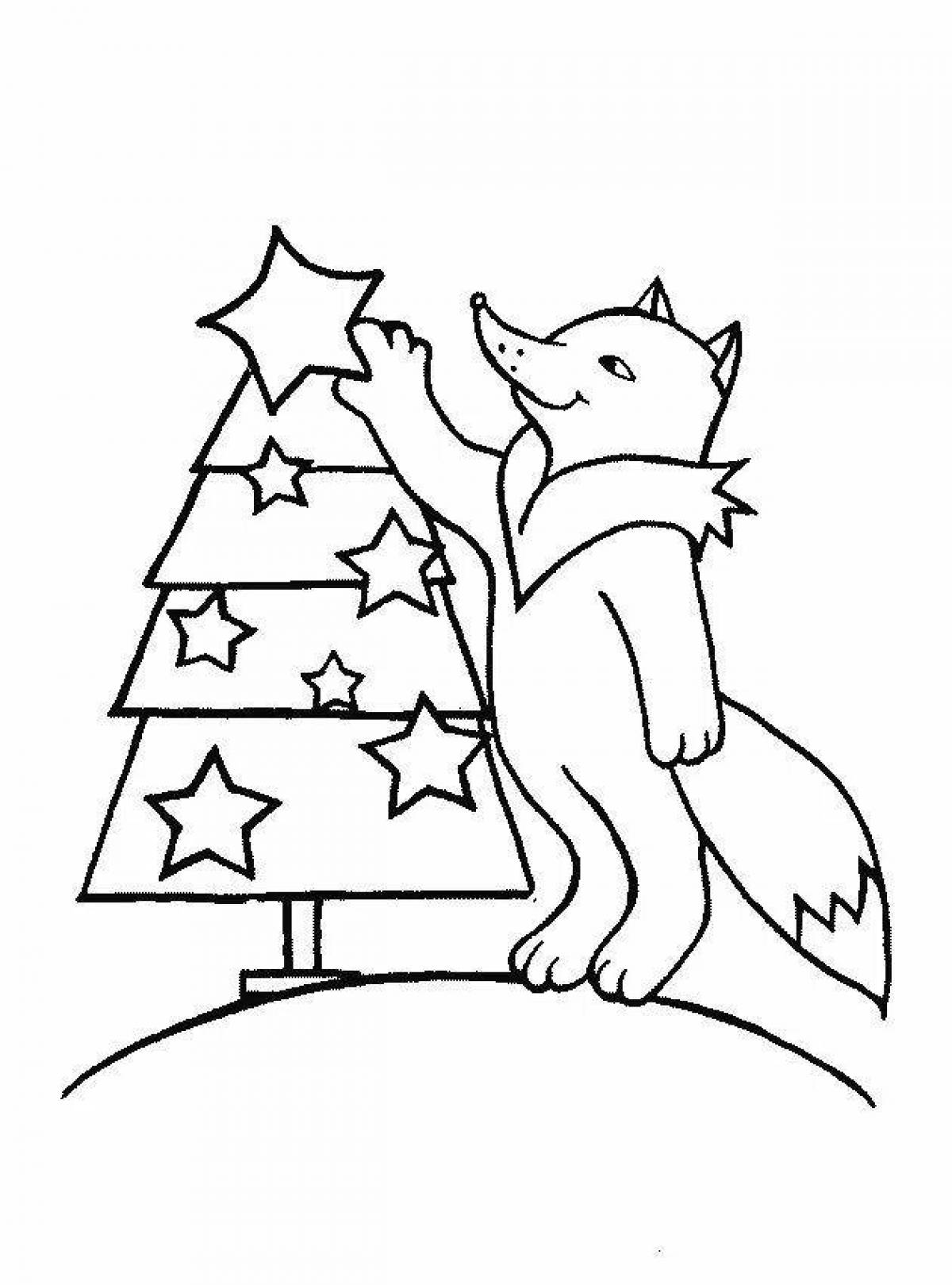 Coloring book playful Christmas wolf