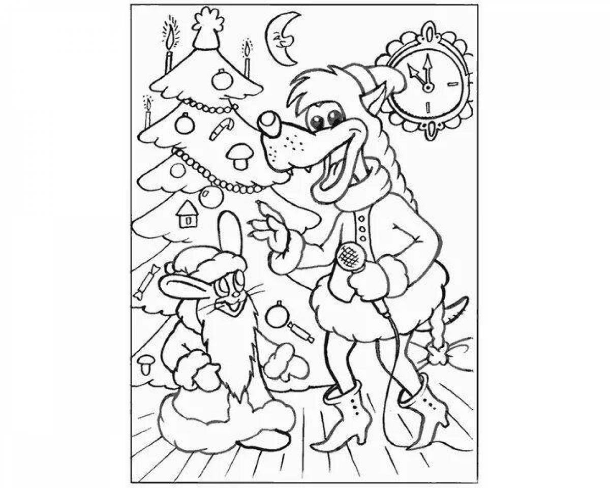 Coloring live Christmas wolf