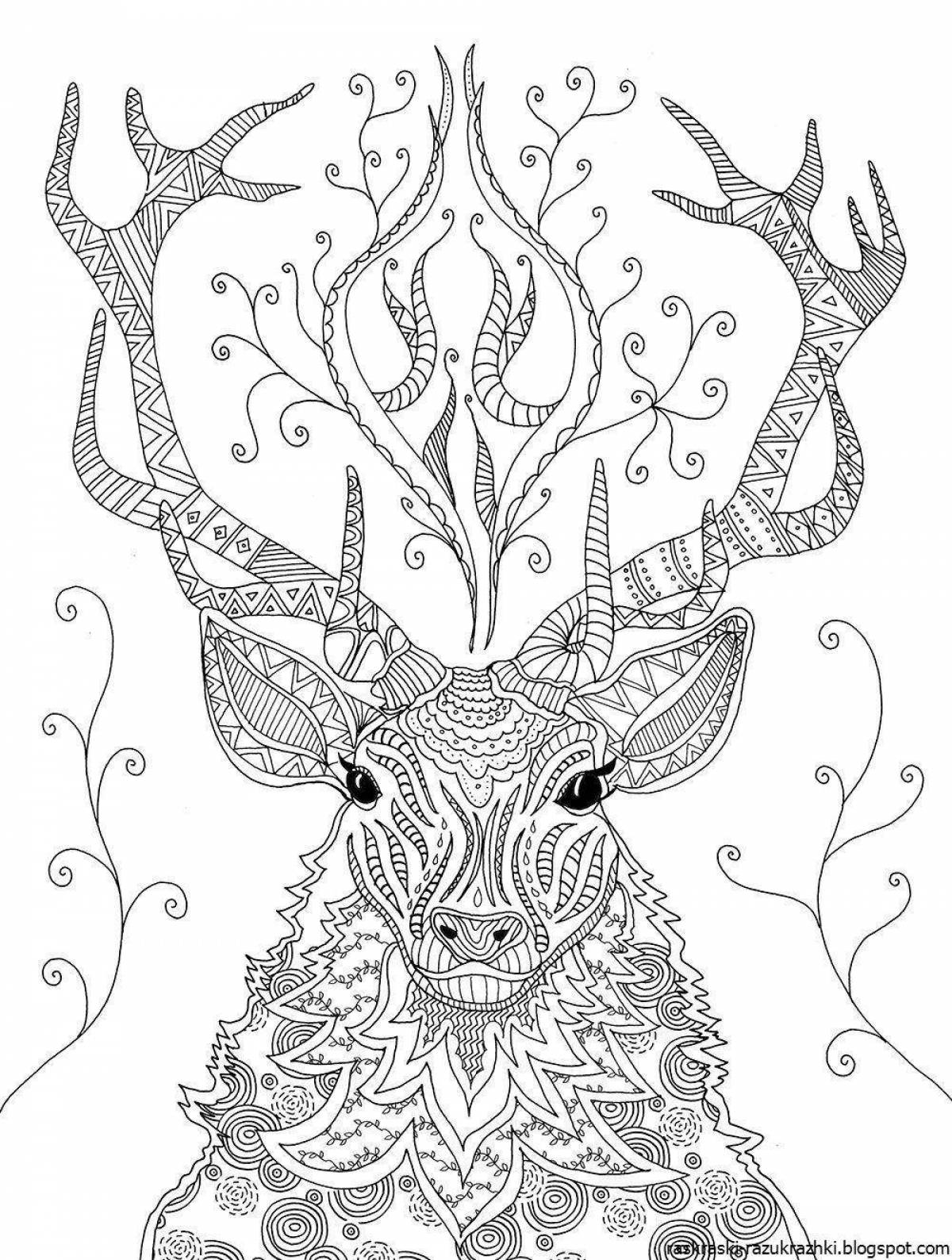 Coloring book cheerful deer antistress