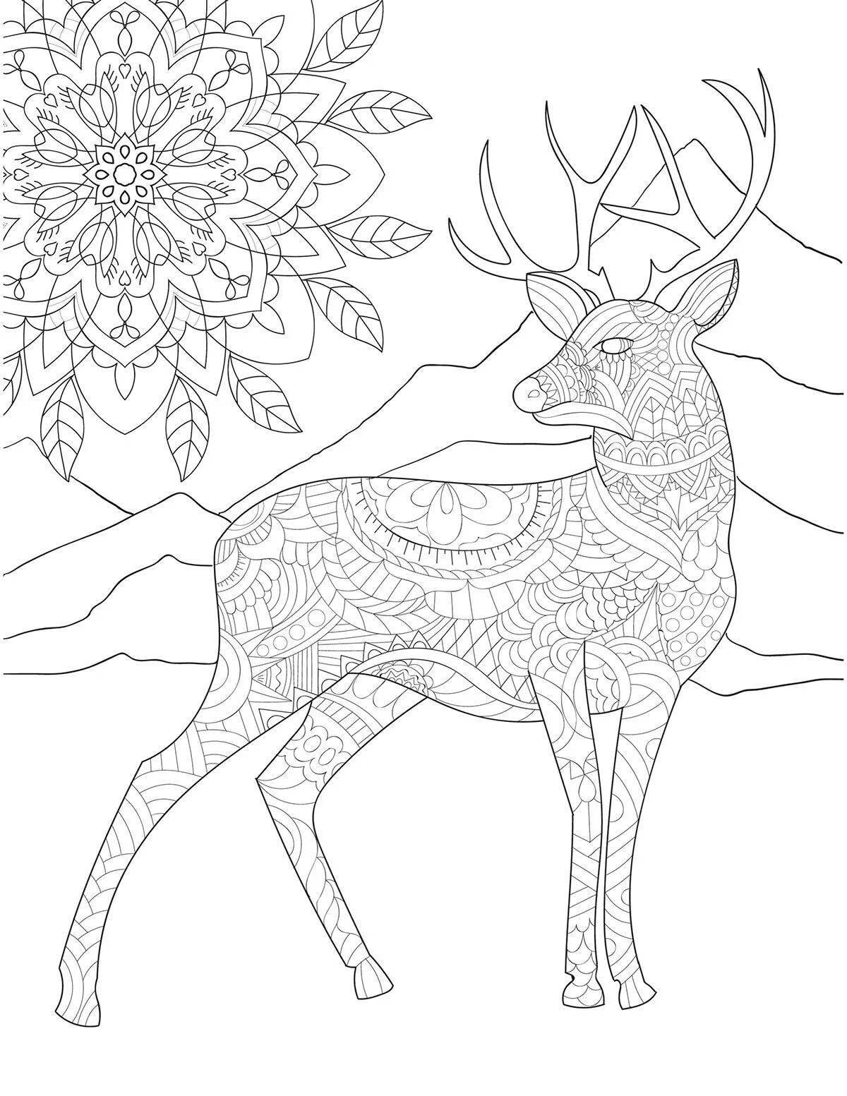 Coloring book playful deer antistress
